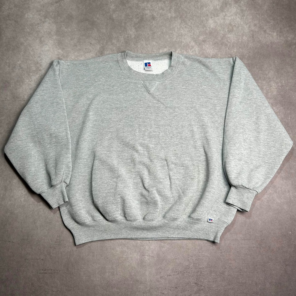 Vtg Russell Athletic Crewneck Sweatshirt XXL 2XL Gray Blank Made in USA V-Stitch